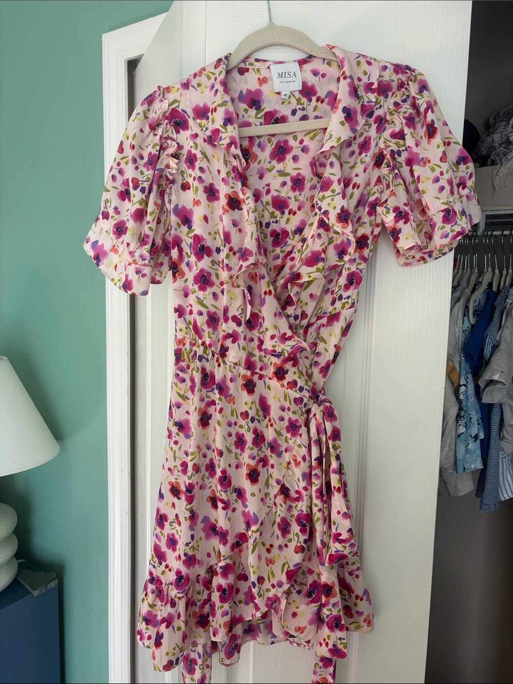 Misa Los Angeles Pink Multi Floral Wrap Dress
